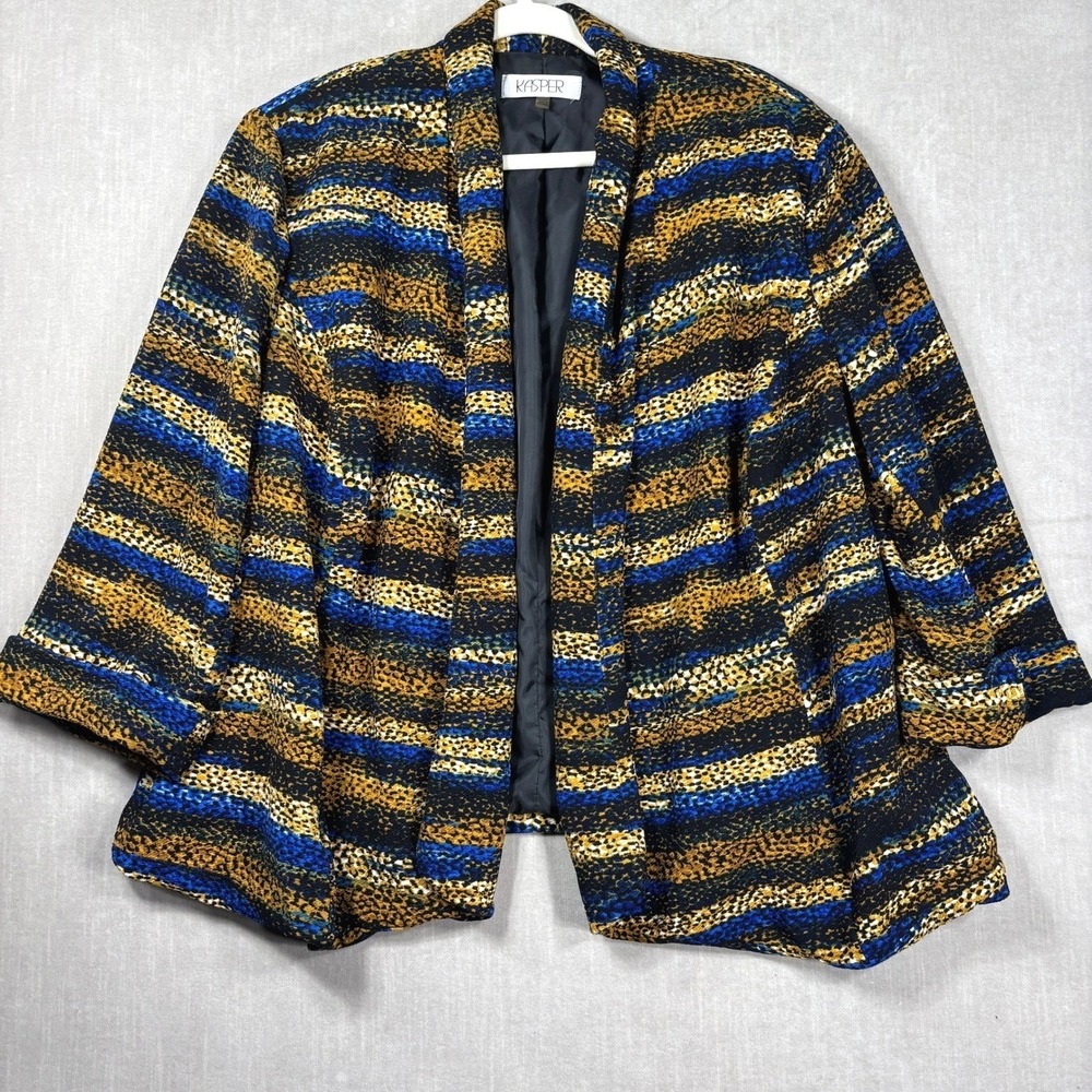 Kasper Jacket‎ Womens 24W Textured Open Front Striped Blazer